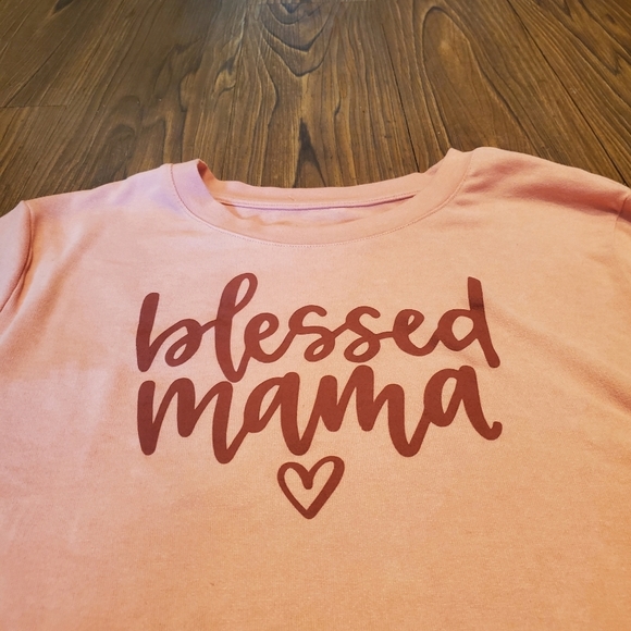 Positiviti Tees Blessed Mama Top Long Sleeve Tee Shirt Pink Maroon Side Slits L - Picture 7 of 7
